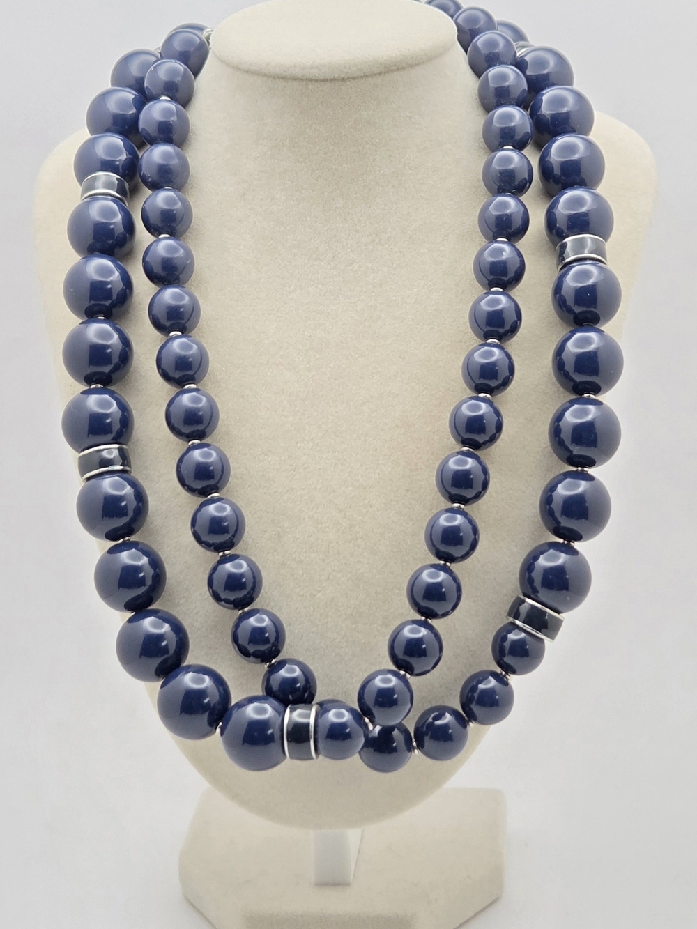 Talbots Navy Blue Chunky Beaded Statement Necklace Long 38"-40"